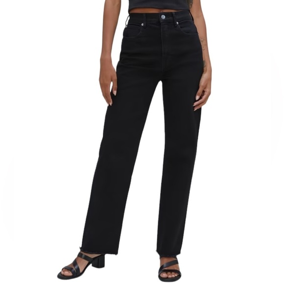 NEW EVERLANE Way-High Jean High-Rise Straight Frayed Hem Coal Black Size 28 Long - Picture 2 of 12